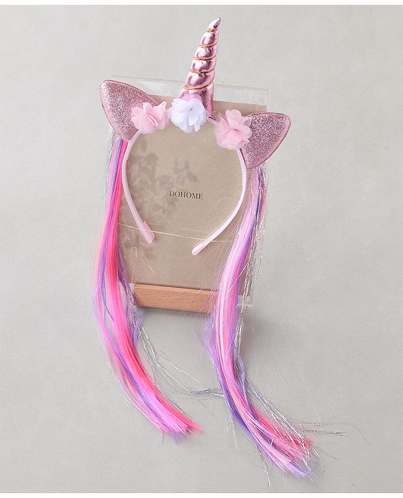 Pine Kids Hair Extensions Unicorn Themed Hair Band Free Size - Pink Purple