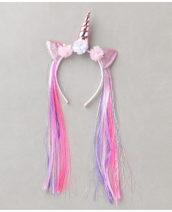 Pine Kids Hair Extensions Unicorn Themed Hair Band Free Size - Pink Purple