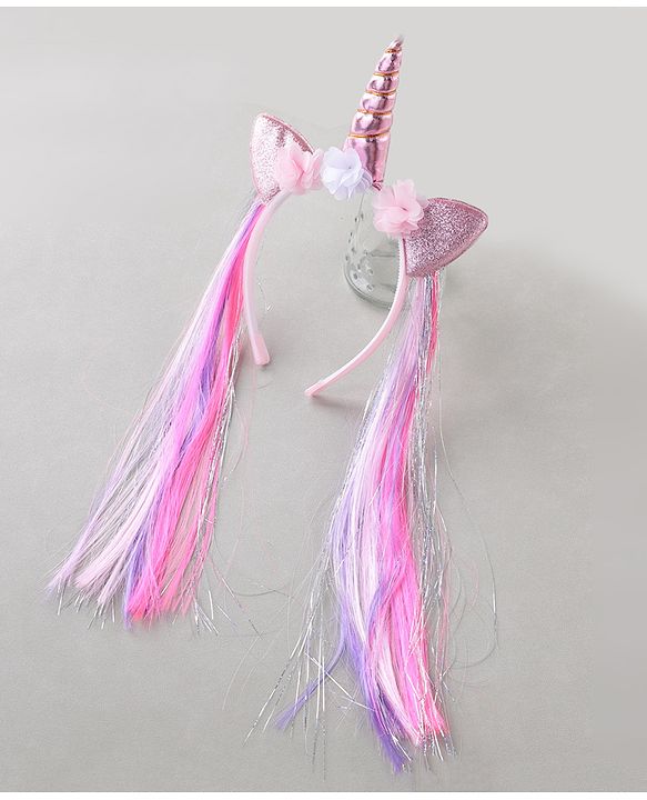 Pine Kids Hair Extensions Unicorn Themed Hair Band Free Size - Pink Purple
