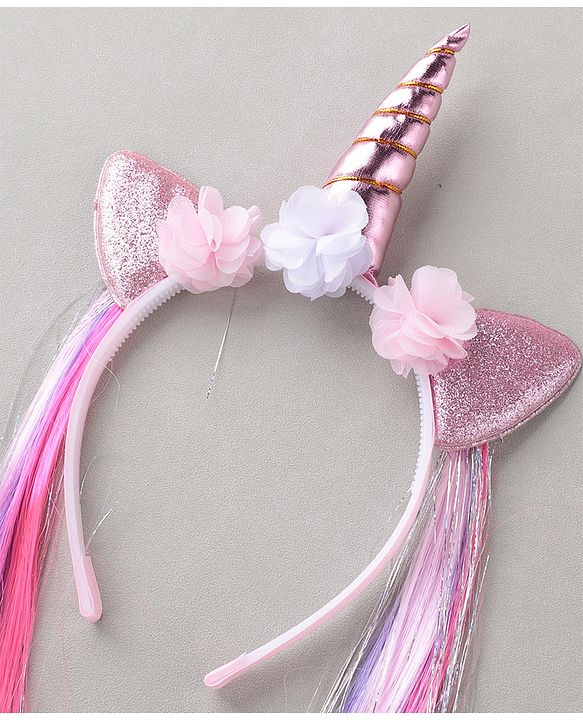 Pine Kids Hair Extensions Unicorn Themed Hair Band Free Size - Pink Purple