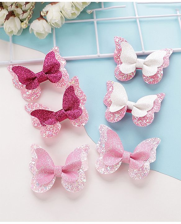 Pine Kids Bow & Butterfly Clips Set of 6 - Multicolor