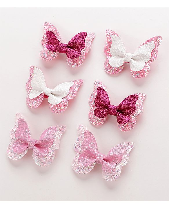 Pine Kids Bow & Butterfly Clips Set of 6 - Multicolor