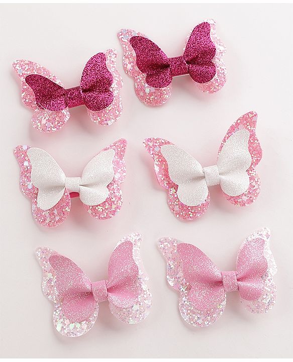 Pine Kids Bow & Butterfly Clips Set of 6 - Multicolor