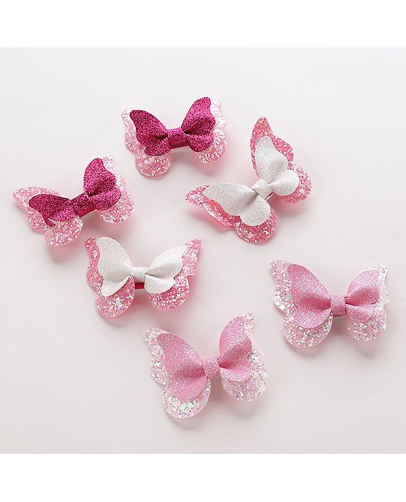 Pine Kids Bow & Butterfly Clips Set of 6 - Multicolor