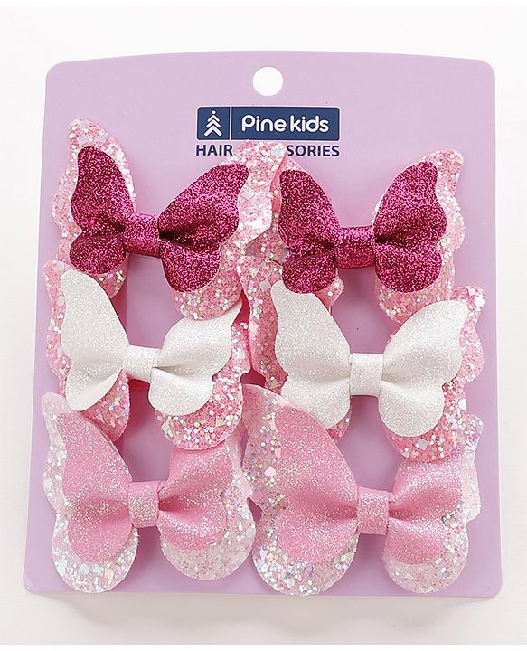 Pine Kids Bow & Butterfly Clips Set of 6 - Multicolor