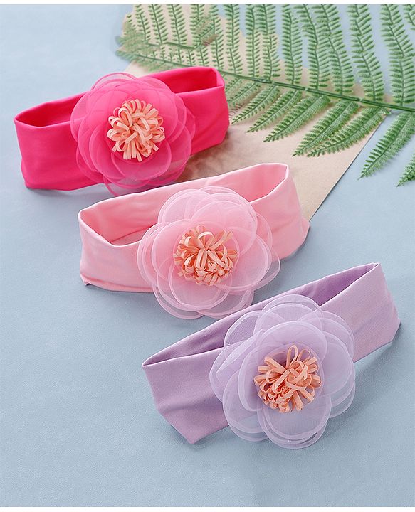 Babyhug Flower Headbands Pack Of 3 - Pink