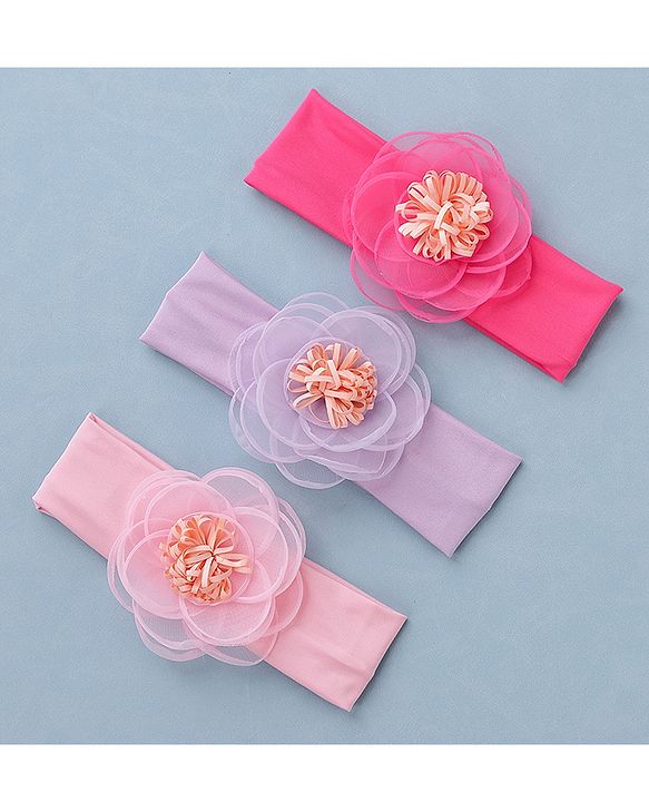 Babyhug Flower Headbands Pack Of 3 - Pink