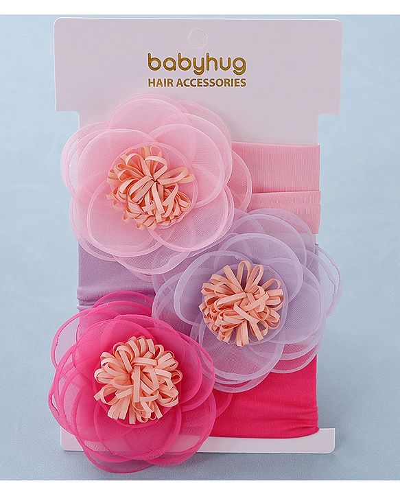 Babyhug Flower Headbands Pack Of 3 - Pink
