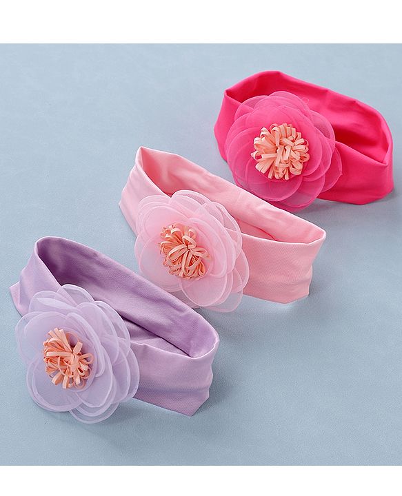 Babyhug Flower Headbands Pack Of 3 - Pink