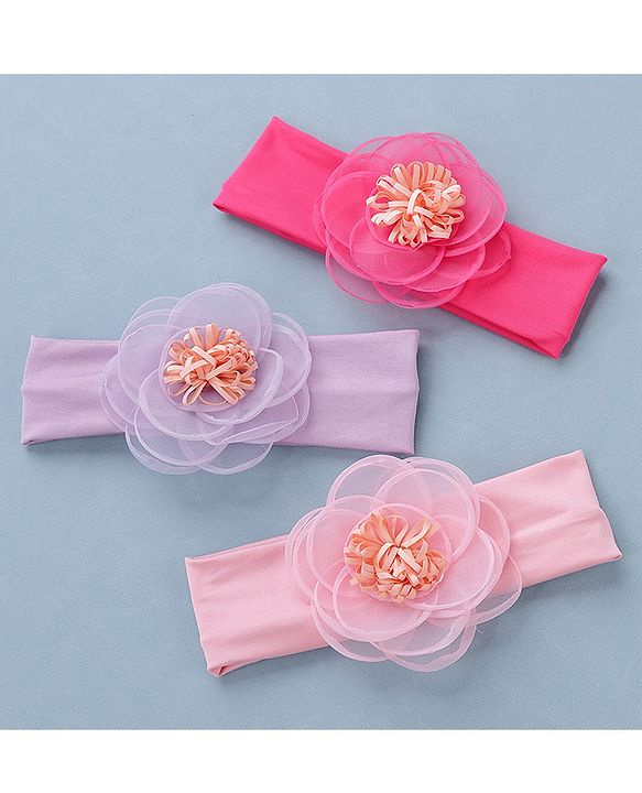 Babyhug Flower Headbands Pack Of 3 - Pink