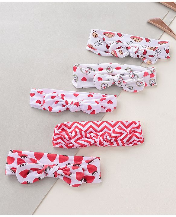 Babyhug Headbands Strawberry Print Pack Of 5 - White