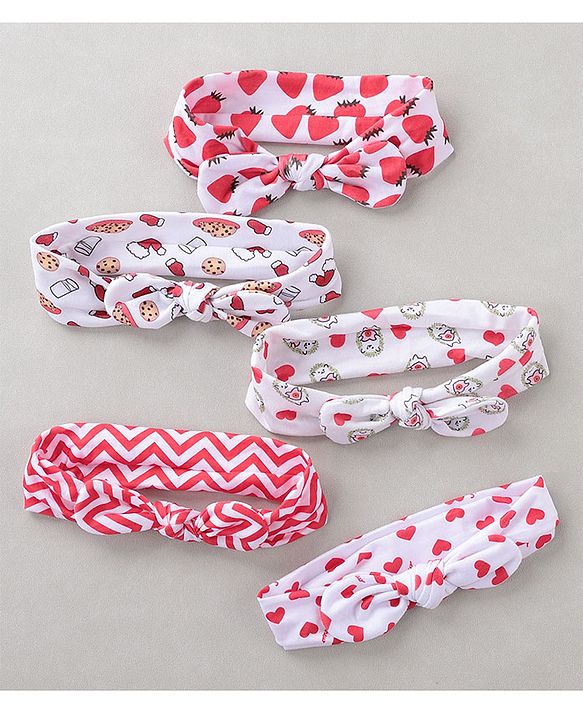 Babyhug Headbands Strawberry Print Pack Of 5 - White