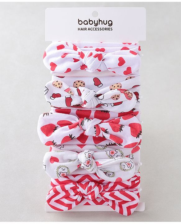 Babyhug Headbands Strawberry Print Pack Of 5 - White