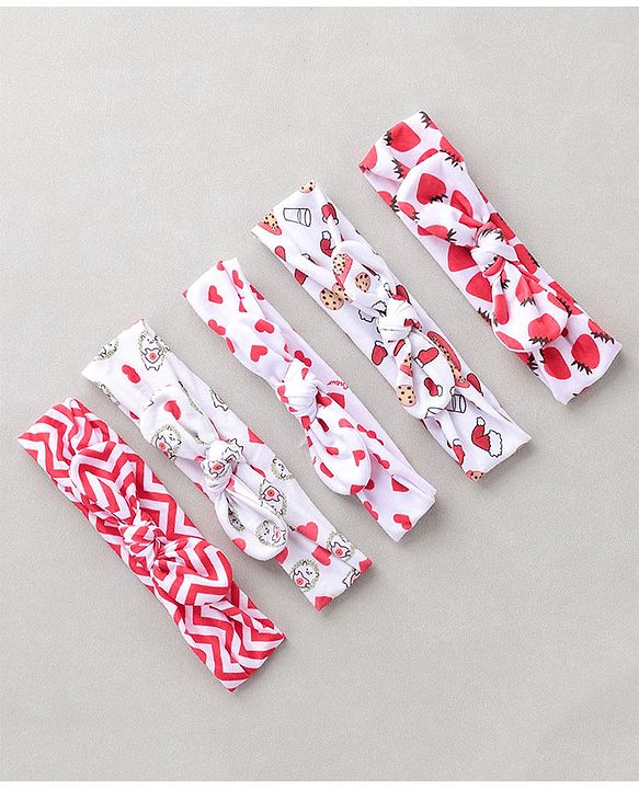 Babyhug Headbands Strawberry Print Pack Of 5 - White