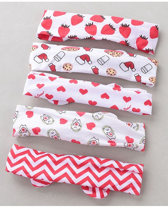 Babyhug Headbands Strawberry Print Pack Of 5 - White
