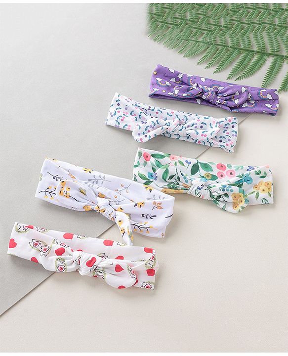 Babyhug Bow Headbands Rainbow Print Pack Of 5 - Multicolor
