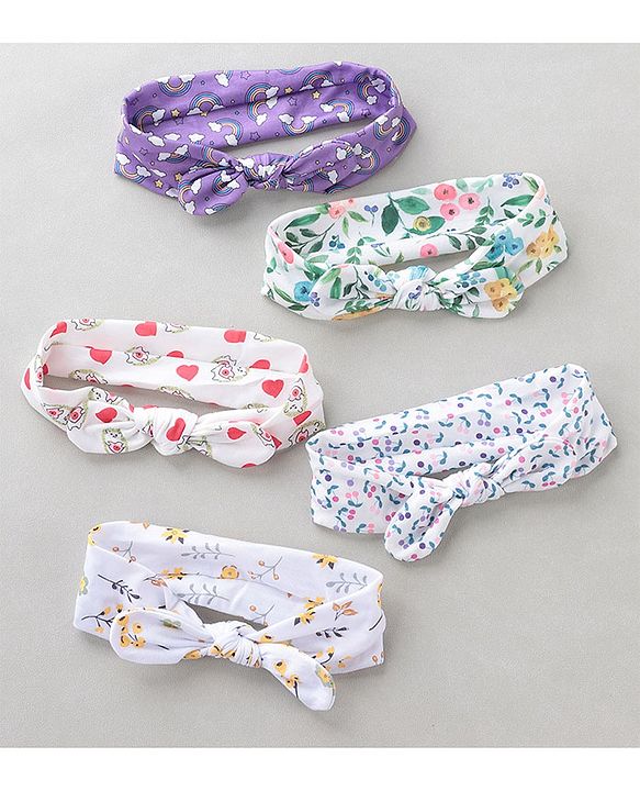 Babyhug Bow Headbands Rainbow Print Pack Of 5 - Multicolor