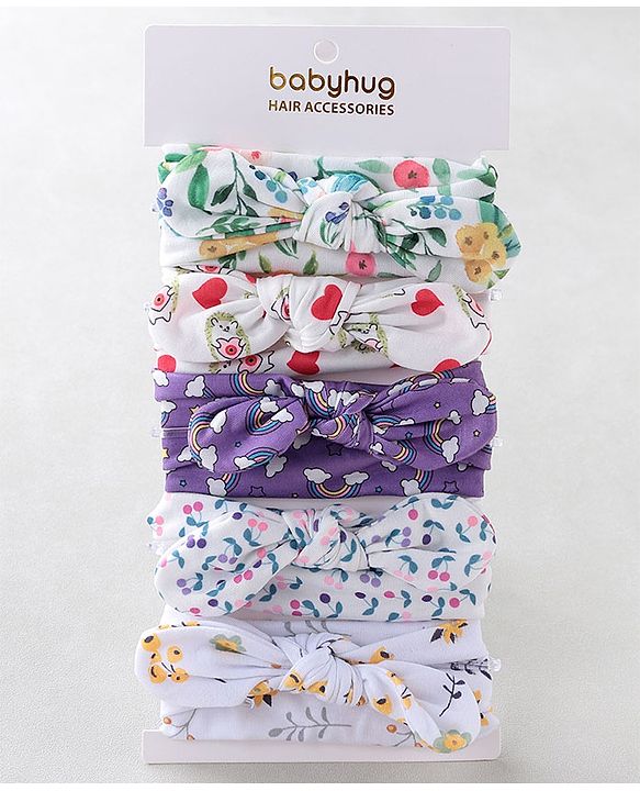 Babyhug Bow Headbands Rainbow Print Pack Of 5 - Multicolor
