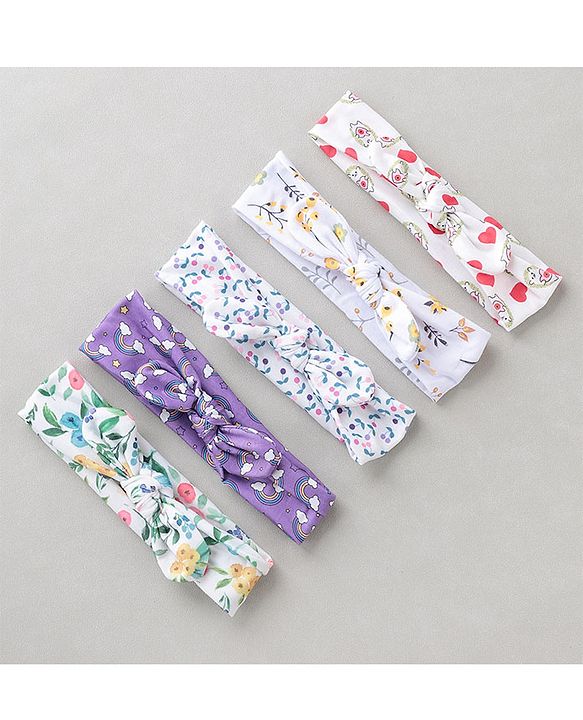 Babyhug Bow Headbands Rainbow Print Pack Of 5 - Multicolor