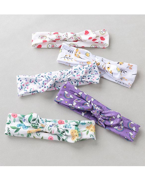 Babyhug Bow Headbands Rainbow Print Pack Of 5 - Multicolor