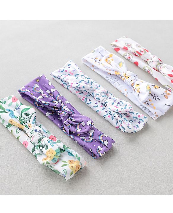 Babyhug Bow Headbands Rainbow Print Pack Of 5 - Multicolor