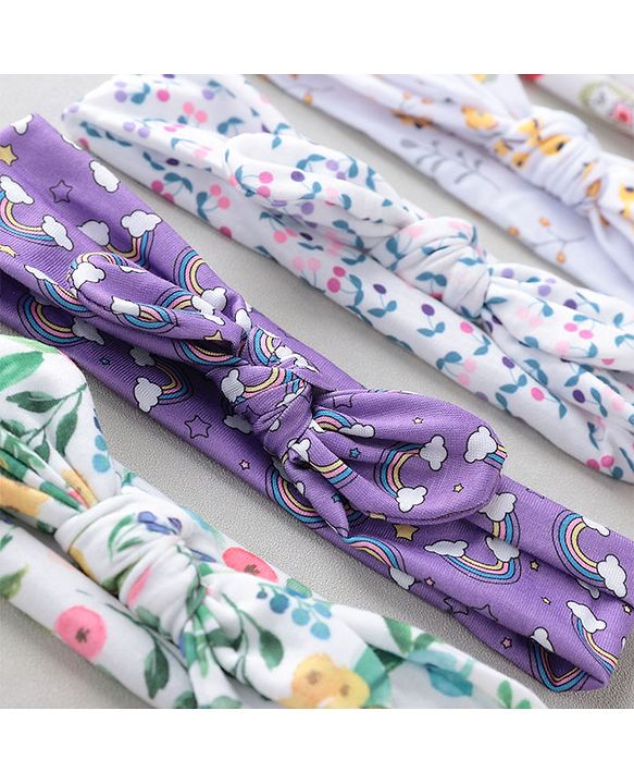 Babyhug Bow Headbands Rainbow Print Pack Of 5 - Multicolor