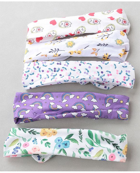 Babyhug Bow Headbands Rainbow Print Pack Of 5 - Multicolor