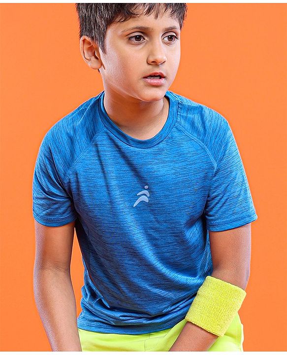 Pine Active Skin Friendly Knitted Half Sleeves Sportswear T-Shirt Lines Print - Blue