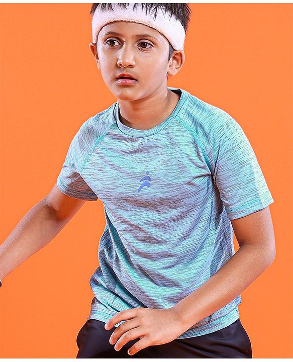 Pine Active Skin Friendly Knitted Half Sleeves Sportswear T-Shirt Lines Print - Blue
