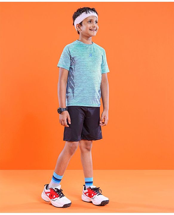 Pine Active Skin Friendly Knitted Half Sleeves Sportswear T-Shirt Lines Print - Blue