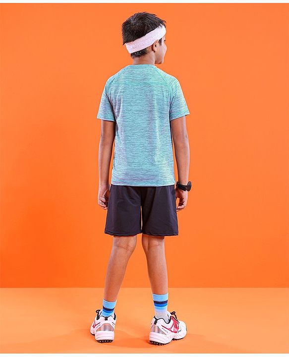 Pine Active Skin Friendly Knitted Half Sleeves Sportswear T-Shirt Lines Print - Blue