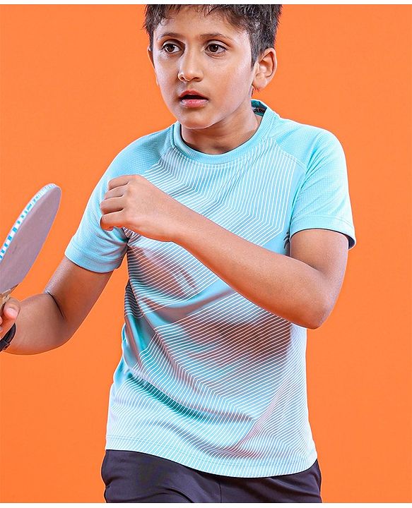 Pine Active Skin Friendly Knitted Half Sleeves Sportswear T-Shirt Lines Print - Blue