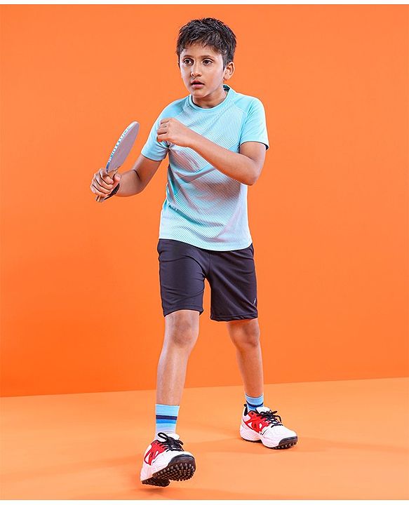 Pine Active Skin Friendly Knitted Half Sleeves Sportswear T-Shirt Lines Print - Blue