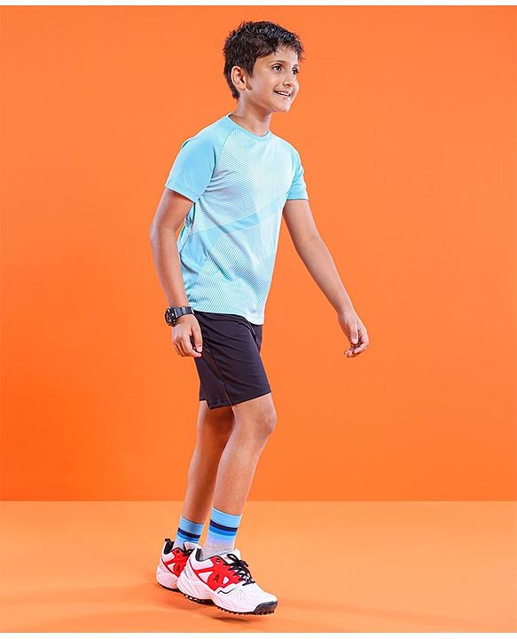 Pine Active Skin Friendly Knitted Half Sleeves Sportswear T-Shirt Lines Print - Blue