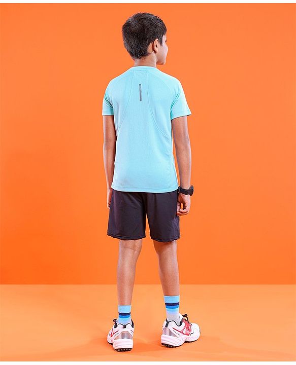 Pine Active Skin Friendly Knitted Half Sleeves Sportswear T-Shirt Lines Print - Blue
