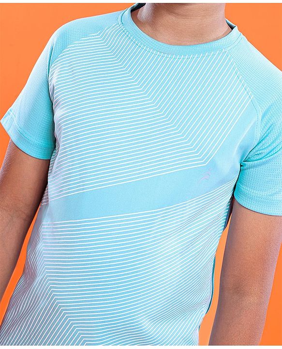 Pine Active Skin Friendly Knitted Half Sleeves Sportswear T-Shirt Lines Print - Blue