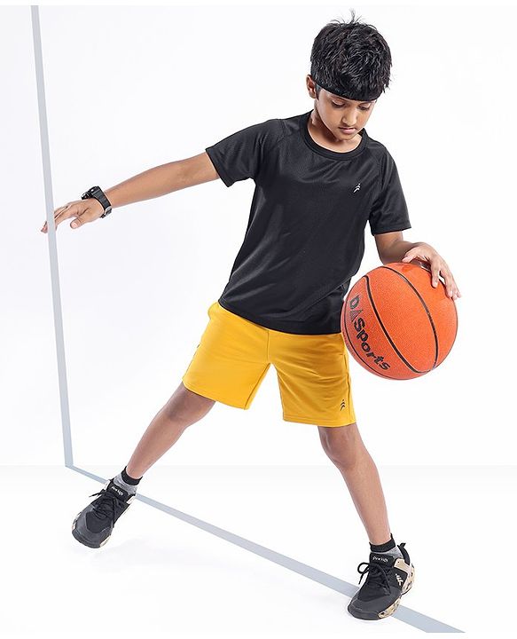 Pine Active Skin Friendly & Breathable Sportswear Half Sleeves Solid T-shirt - Black