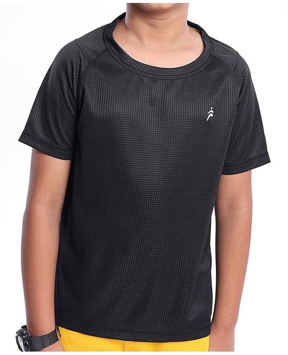 Pine Active Skin Friendly & Breathable Sportswear Half Sleeves Solid T-shirt - Black