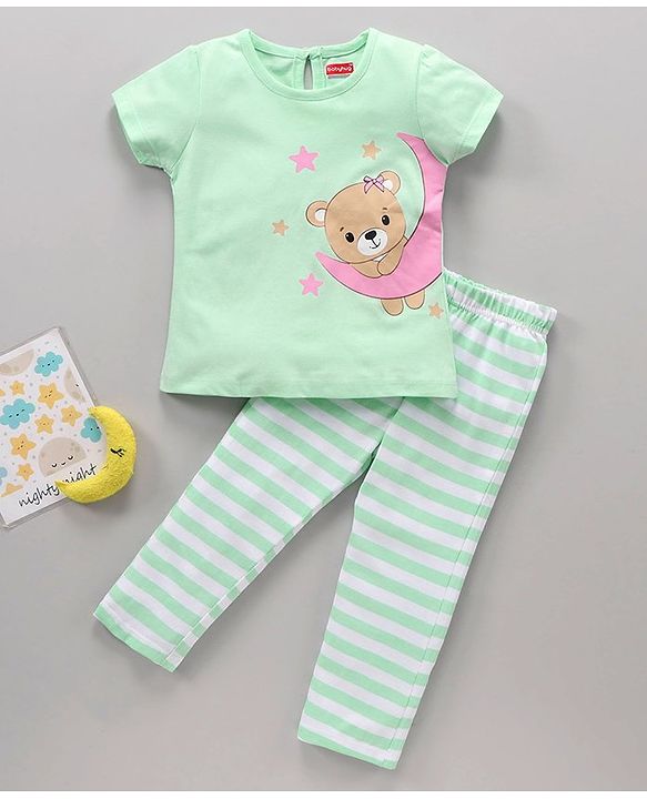 Babyhug Cotton Half Sleeves Night Suit Bear Print - Blue