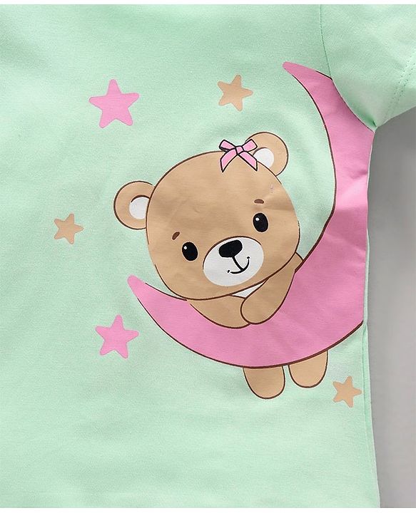 Babyhug Cotton Half Sleeves Night Suit Bear Print - Blue