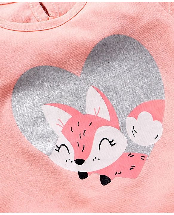 Babyhug Half Sleeves Night Suit Animal Print - Peach