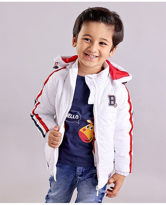 Babyhug Woven Full Sleeves Padded Jacket with Hood Solid Colour - White
