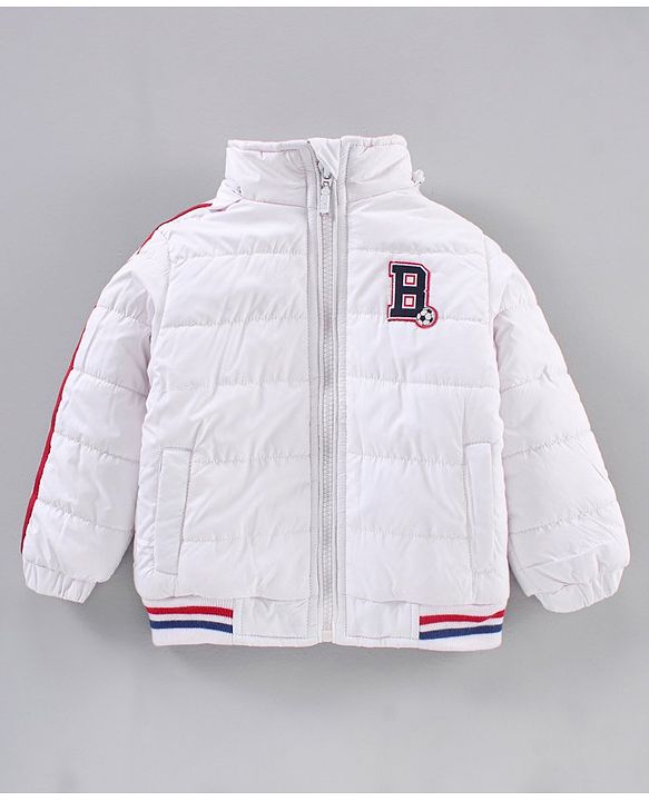 Babyhug Woven Full Sleeves Padded Jacket with Hood Solid Colour - White