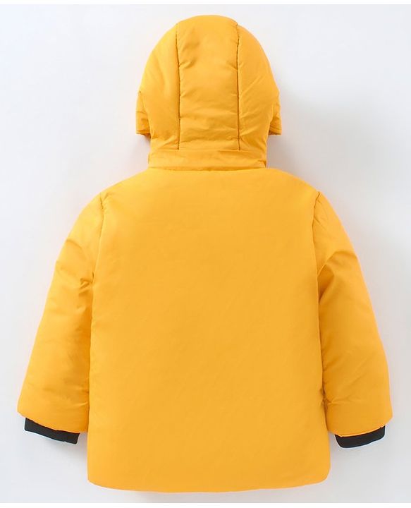 Babyhug Full Sleeves Hooded Fashion Heavy Winter Jacket Text Print - Yellow