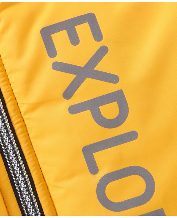 Babyhug Full Sleeves Hooded Fashion Heavy Winter Jacket Text Print - Yellow