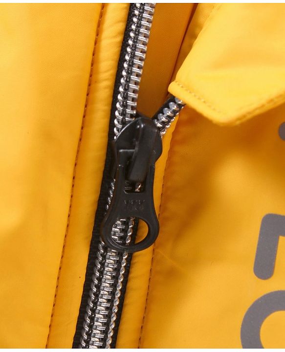 Babyhug Full Sleeves Hooded Fashion Heavy Winter Jacket Text Print - Yellow
