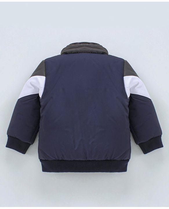 Babyhug Woven Full Sleeves Padded Jacket with Hood Colour Block - Blue
