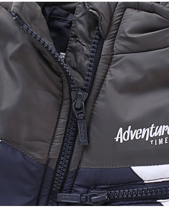 Babyhug Woven Full Sleeves Padded Jacket with Hood Colour Block - Blue