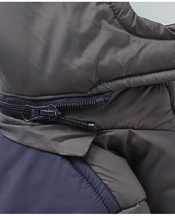 Babyhug Woven Full Sleeves Padded Jacket with Hood Colour Block - Blue