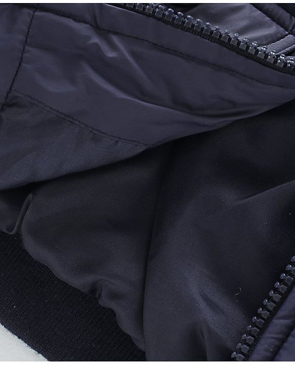Babyhug Woven Full Sleeves Padded Jacket with Hood Colour Block - Blue